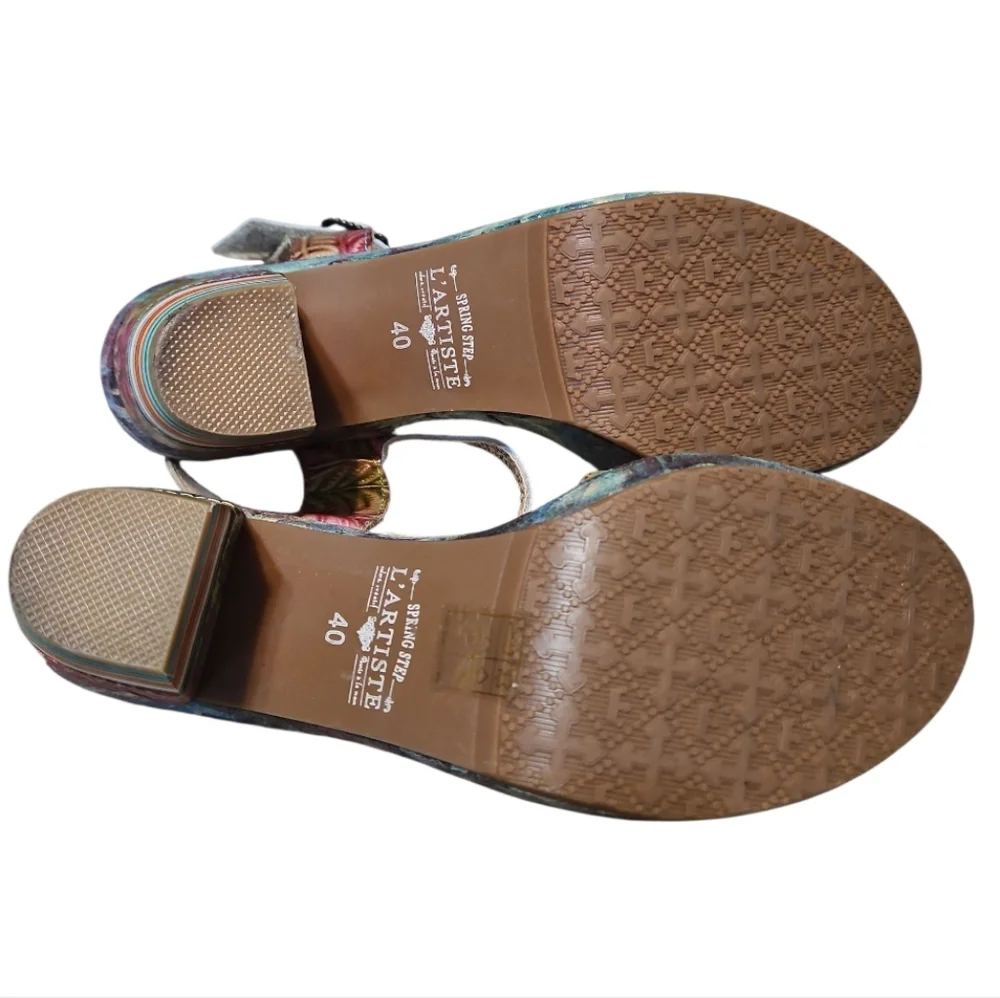 L'ARTISTE Spring Step Leilanie Slingback Leather Floral Sandals - Picture 7 of 12